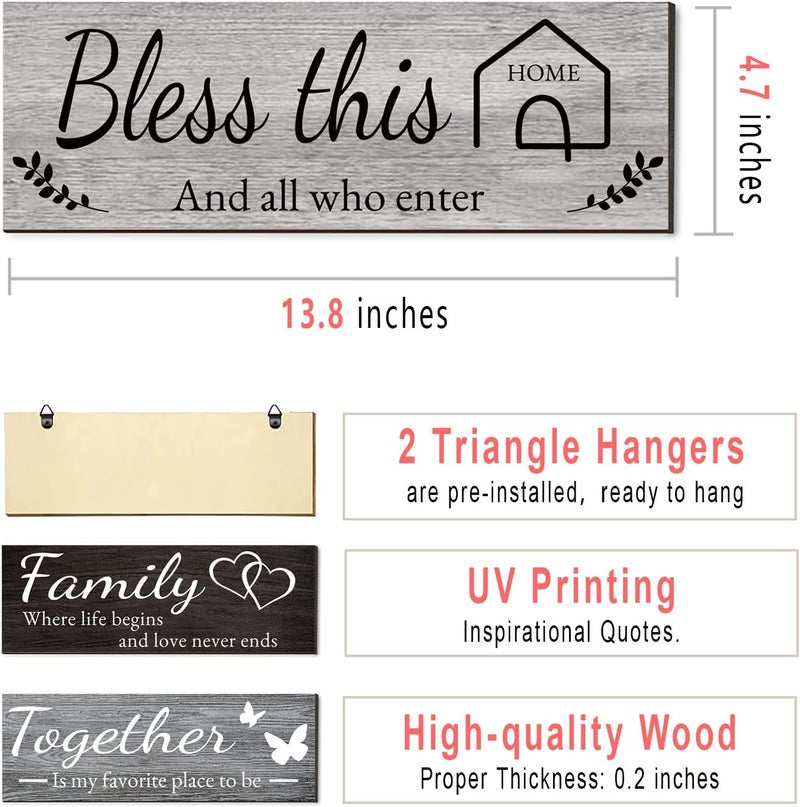 Joyhawk 4 Pieces Home Wall Decor Signs, THIS IS US/TOGETHER/BLESS THIS HOME/FAMILY Wall Decor For Living Room Bedroom, Rustic Wooden Farmhouse Wall Art Decor, 4.7 x 13.8 Inch(Mixed Color) - Image 2